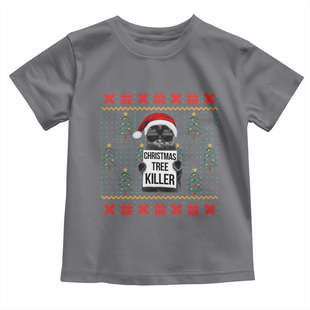 Funny Xmas Black Cat Toddler T Shirt Christmas Tree Killer Santa Kitten TS12 Charcoal Print Your Wear