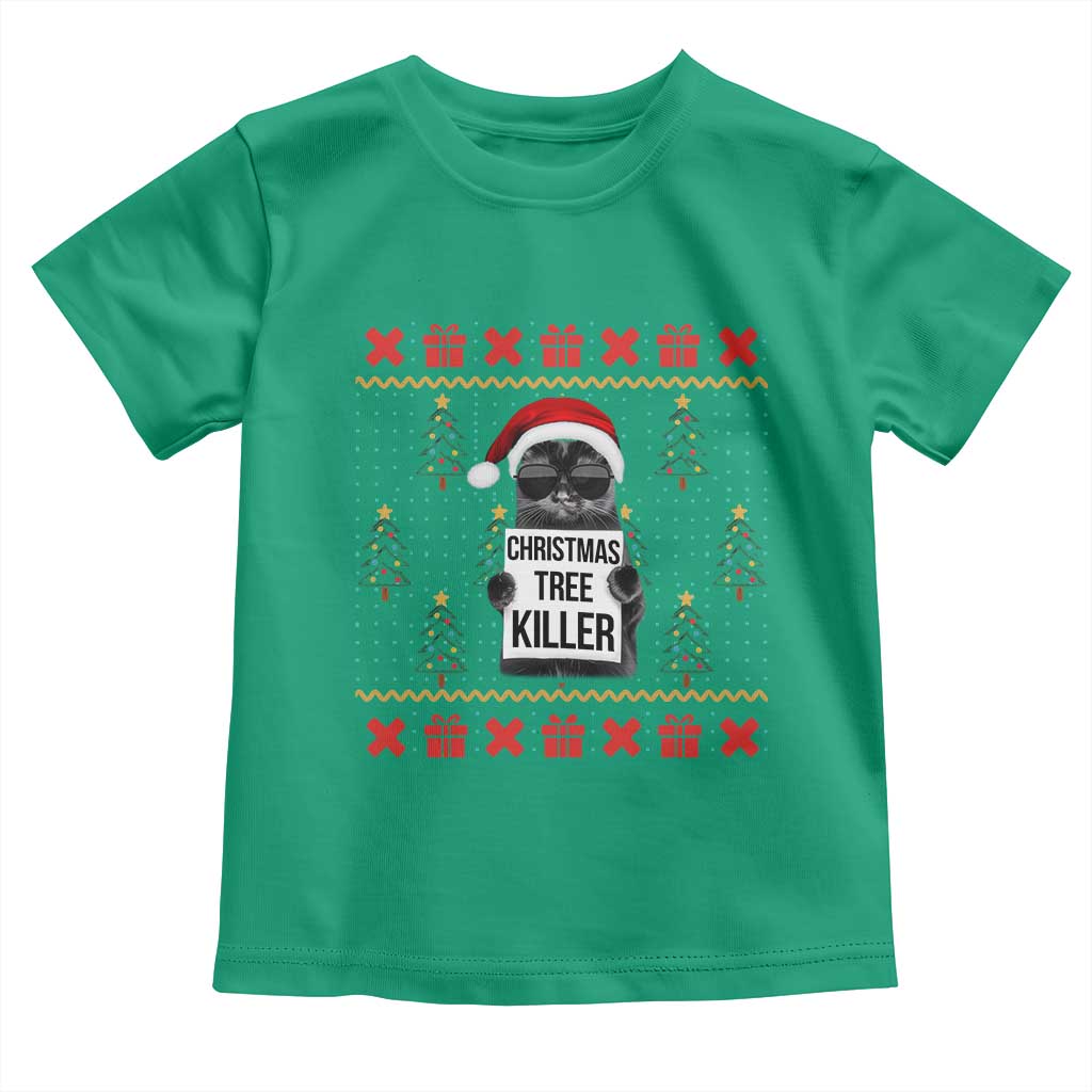 Funny Xmas Black Cat Toddler T Shirt Christmas Tree Killer Santa Kitten TS12 Irish Green Print Your Wear