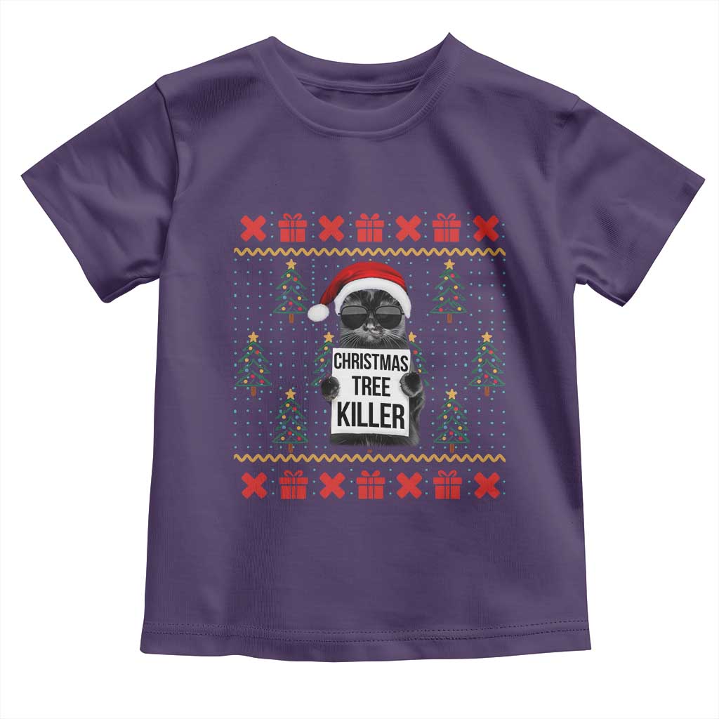 Funny Xmas Black Cat Toddler T Shirt Christmas Tree Killer Santa Kitten TS12 Purple Print Your Wear