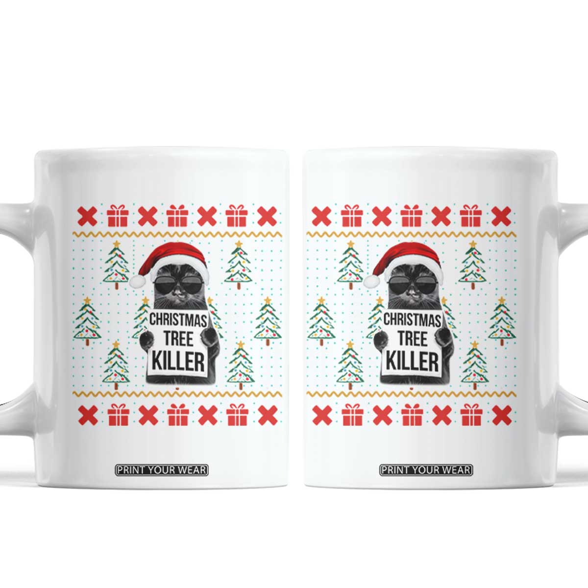 Funny Xmas Black Cat Coffee Mug Christmas Tree Killer Santa Kitten TS12 Black Print Your Wear