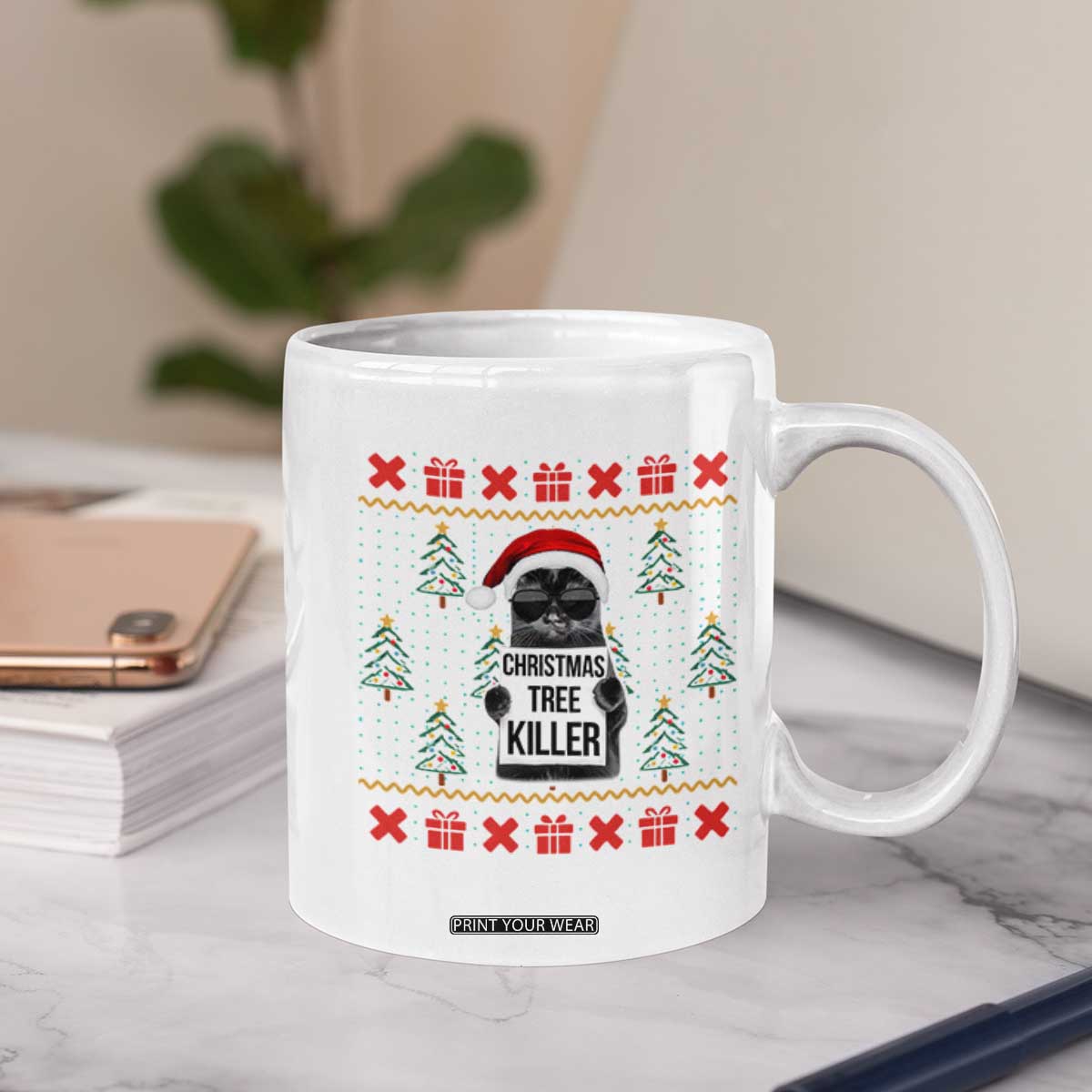 Funny Xmas Black Cat Coffee Mug Christmas Tree Killer Santa Kitten TS12 Print Your Wear