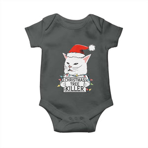 Funny Xmas Grumpy Cat Baby Onesie Christmas Tree Killer Santa Kitten TS12 Dark Heather Print Your Wear