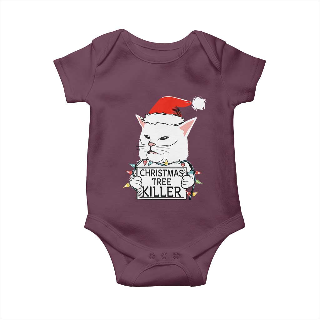Funny Xmas Grumpy Cat Baby Onesie Christmas Tree Killer Santa Kitten TS12 Maroon Print Your Wear