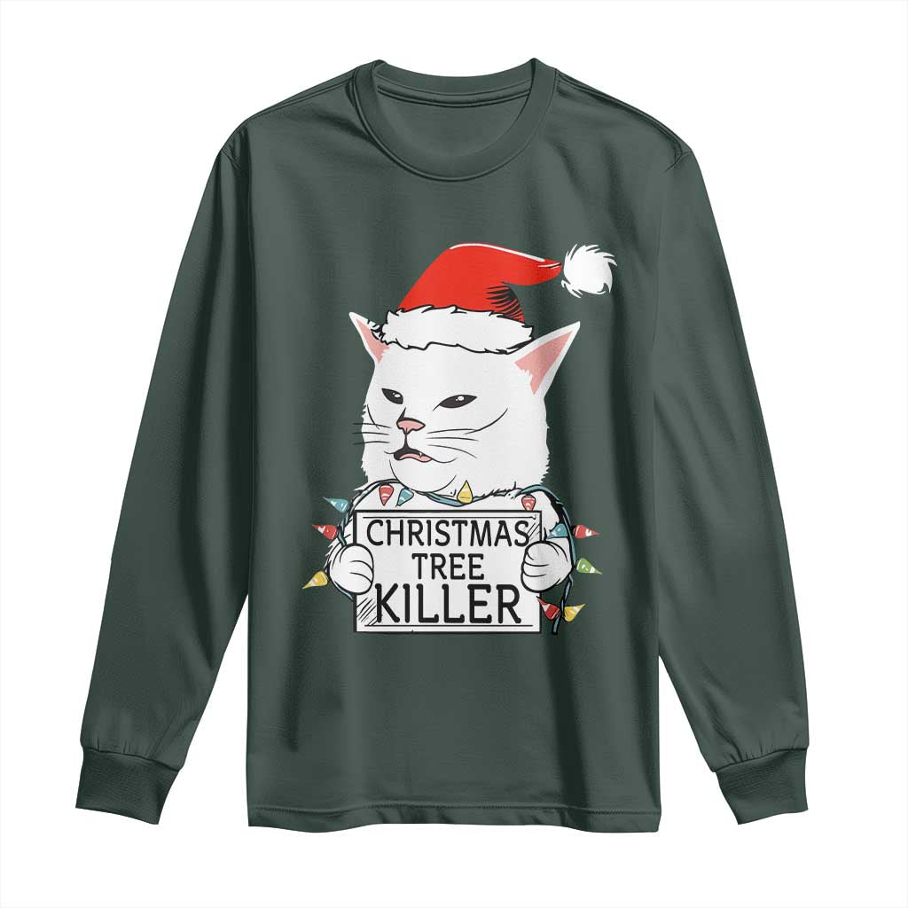 Funny Xmas Grumpy Cat Long Sleeve Shirt Christmas Tree Killer Santa Kitten TS12 Dark Forest Green Print Your Wear