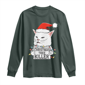 Funny Xmas Grumpy Cat Long Sleeve Shirt Christmas Tree Killer Santa Kitten TS12 Dark Forest Green Print Your Wear