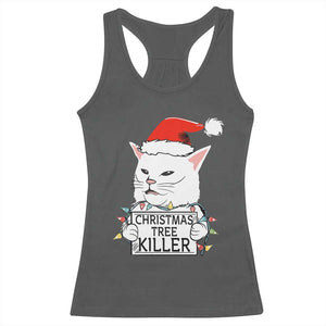 Funny Xmas Grumpy Cat Racerback Tank Top Christmas Tree Killer Santa Kitten TS12 Dark Heather Print Your Wear