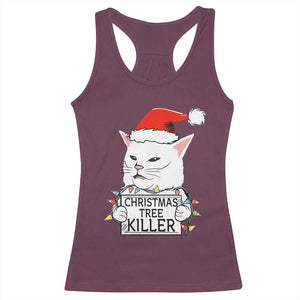 Funny Xmas Grumpy Cat Racerback Tank Top Christmas Tree Killer Santa Kitten TS12 Maroon Print Your Wear