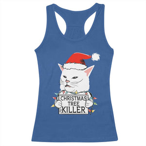 Funny Xmas Grumpy Cat Racerback Tank Top Christmas Tree Killer Santa Kitten TS12 Royal Blue Print Your Wear