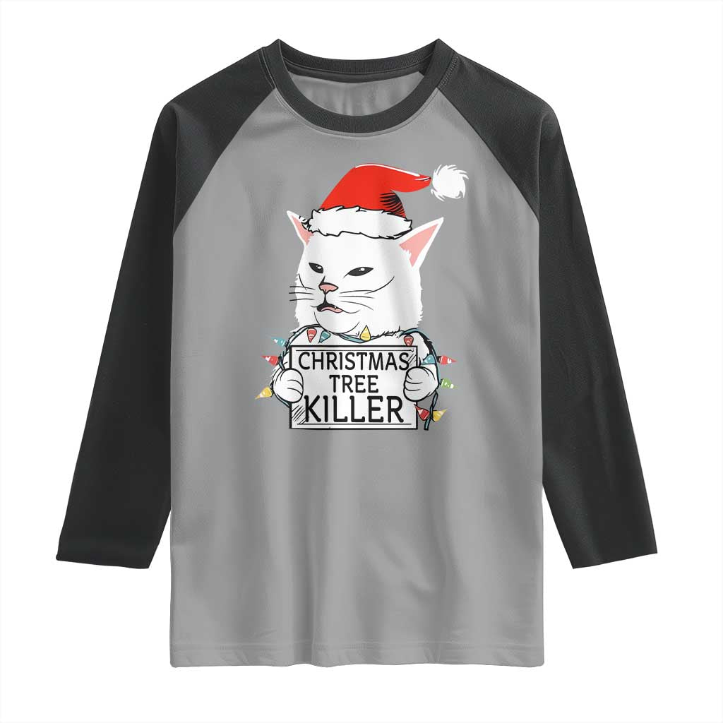 Funny Xmas Grumpy Cat Raglan Shirt Christmas Tree Killer Santa Kitten TS12 Sport Gray Black Print Your Wear