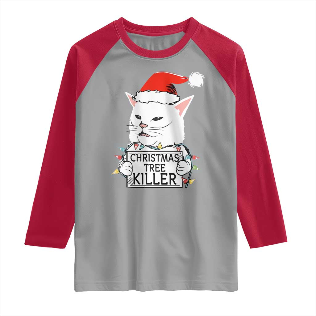 Funny Xmas Grumpy Cat Raglan Shirt Christmas Tree Killer Santa Kitten TS12 Sport Gray Red Print Your Wear