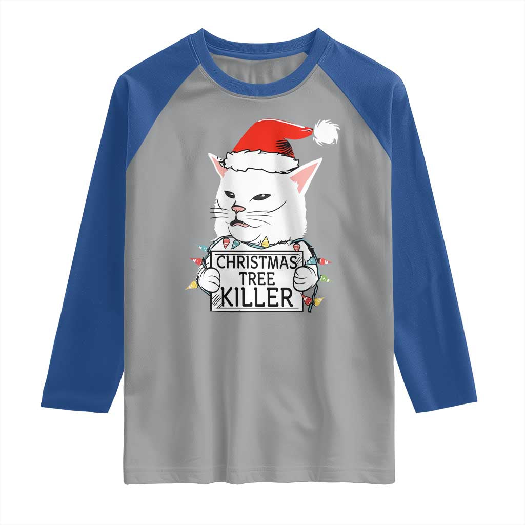 Funny Xmas Grumpy Cat Raglan Shirt Christmas Tree Killer Santa Kitten TS12 Sport Gray Royal Print Your Wear