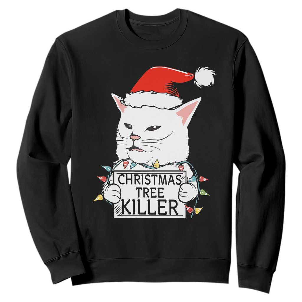 Funny Xmas Grumpy Cat Sweatshirt Christmas Tree Killer Santa Kitten TS12 Black Print Your Wear