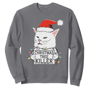 Funny Xmas Grumpy Cat Sweatshirt Christmas Tree Killer Santa Kitten TS12 Charcoal Print Your Wear