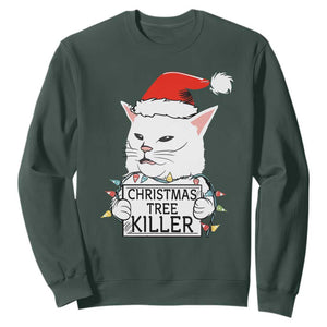 Funny Xmas Grumpy Cat Sweatshirt Christmas Tree Killer Santa Kitten TS12 Dark Forest Green Print Your Wear