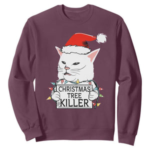 Funny Xmas Grumpy Cat Sweatshirt Christmas Tree Killer Santa Kitten TS12 Maroon Print Your Wear