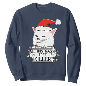 Funny Xmas Grumpy Cat Sweatshirt Christmas Tree Killer Santa Kitten TS12 Navy Print Your Wear