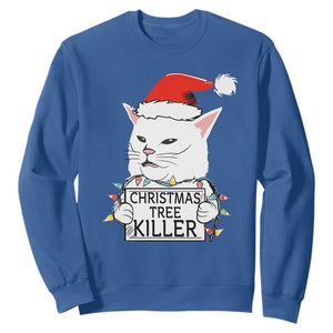 Funny Xmas Grumpy Cat Sweatshirt Christmas Tree Killer Santa Kitten TS12 Royal Blue Print Your Wear
