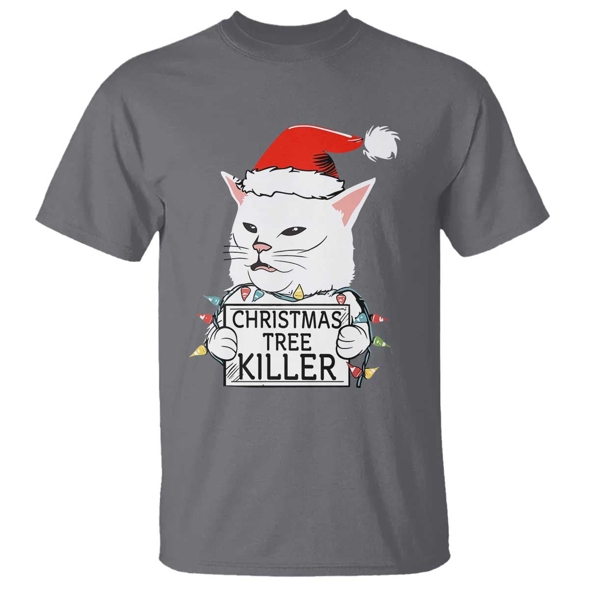 Funny Xmas Grumpy Cat T Shirt Christmas Tree Killer Santa Kitten TS12 Charcoal Print Your Wear