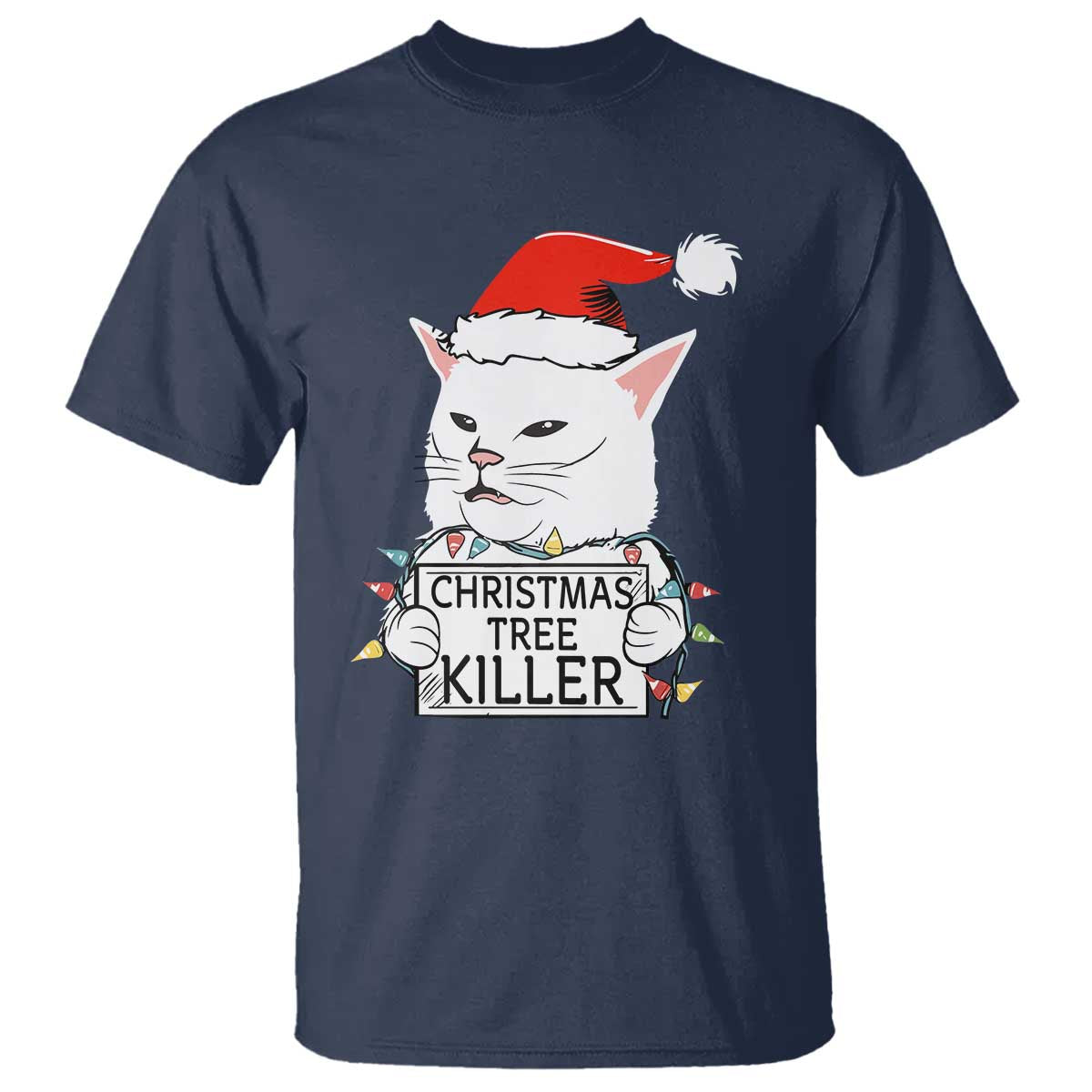 Funny Xmas Grumpy Cat T Shirt Christmas Tree Killer Santa Kitten TS12 Navy Print Your Wear