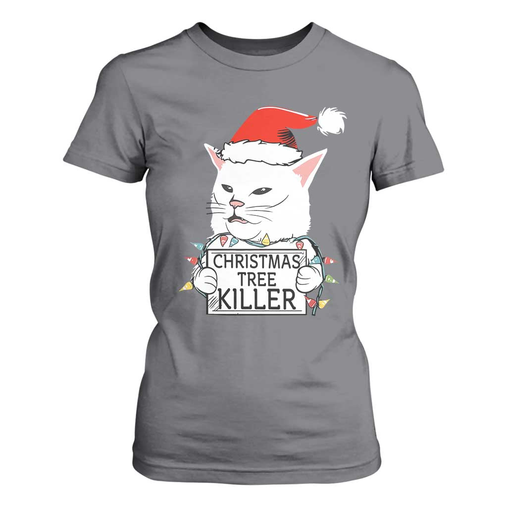 Funny Xmas Grumpy Cat T Shirt For Women Christmas Tree Killer Santa Kitten TS12 Charcoal Print Your Wear