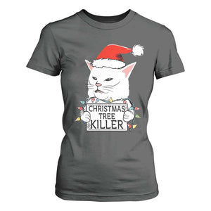 Funny Xmas Grumpy Cat T Shirt For Women Christmas Tree Killer Santa Kitten TS12 Dark Heather Print Your Wear