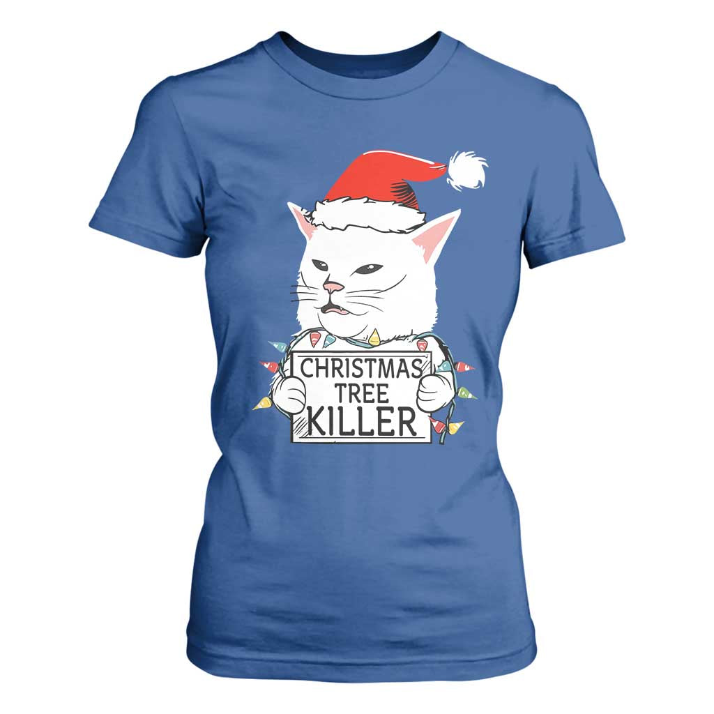 Funny Xmas Grumpy Cat T Shirt For Women Christmas Tree Killer Santa Kitten TS12 Royal Blue Print Your Wear