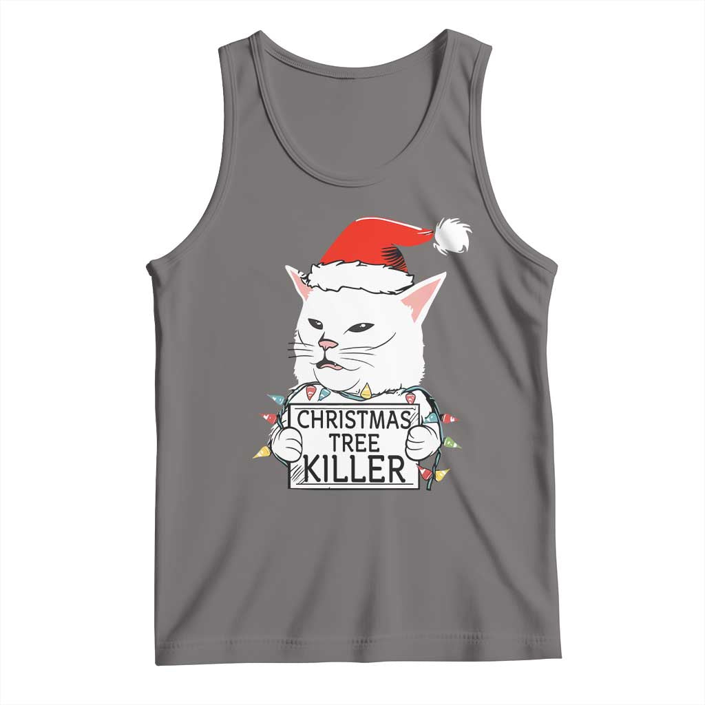 Funny Xmas Grumpy Cat Tank Top Christmas Tree Killer Santa Kitten TS12 Deep Heather Print Your Wear