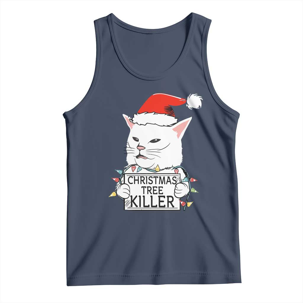 Funny Xmas Grumpy Cat Tank Top Christmas Tree Killer Santa Kitten TS12 Navy Print Your Wear