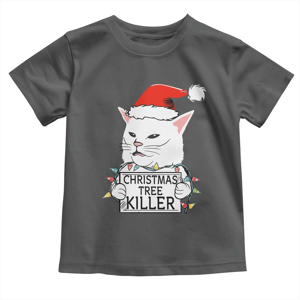 Funny Xmas Grumpy Cat Toddler T Shirt Christmas Tree Killer Santa Kitten TS12 Dark Heather Print Your Wear