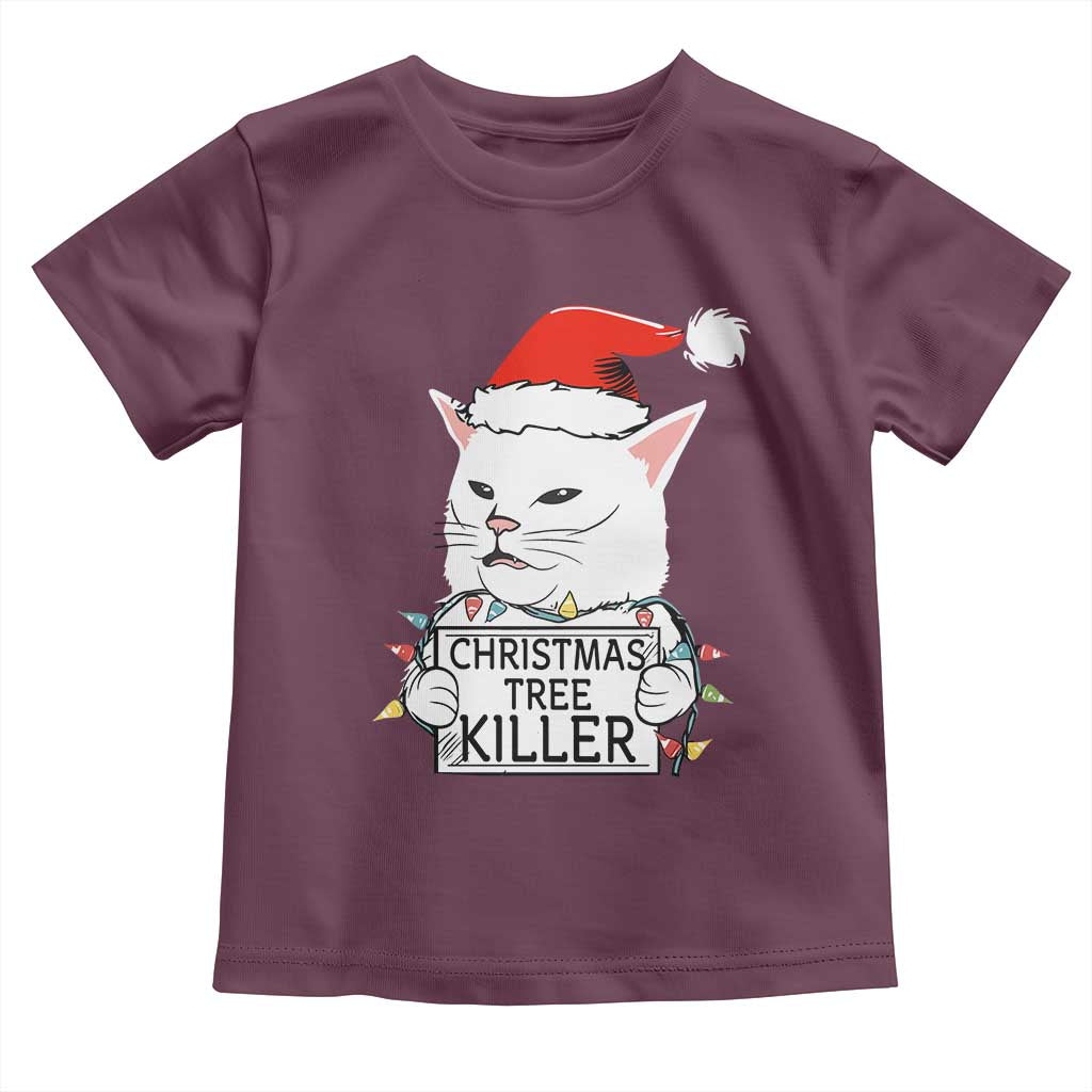 Funny Xmas Grumpy Cat Toddler T Shirt Christmas Tree Killer Santa Kitten TS12 Maroon Print Your Wear