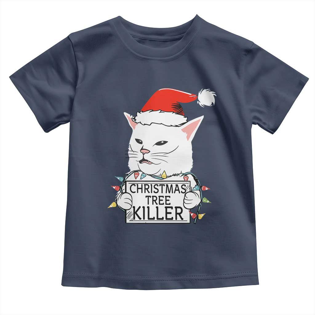 Funny Xmas Grumpy Cat Toddler T Shirt Christmas Tree Killer Santa Kitten TS12 Navy Print Your Wear