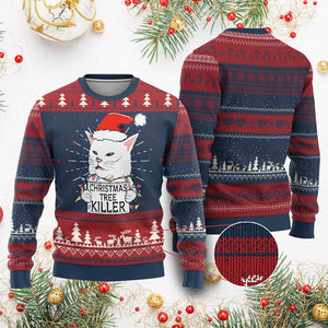 Funny Xmas Grumpy Cat Ugly Christmas Sweater Xmas Tree Killer Santa Kitten TS12 Burgundy Print Your Wear