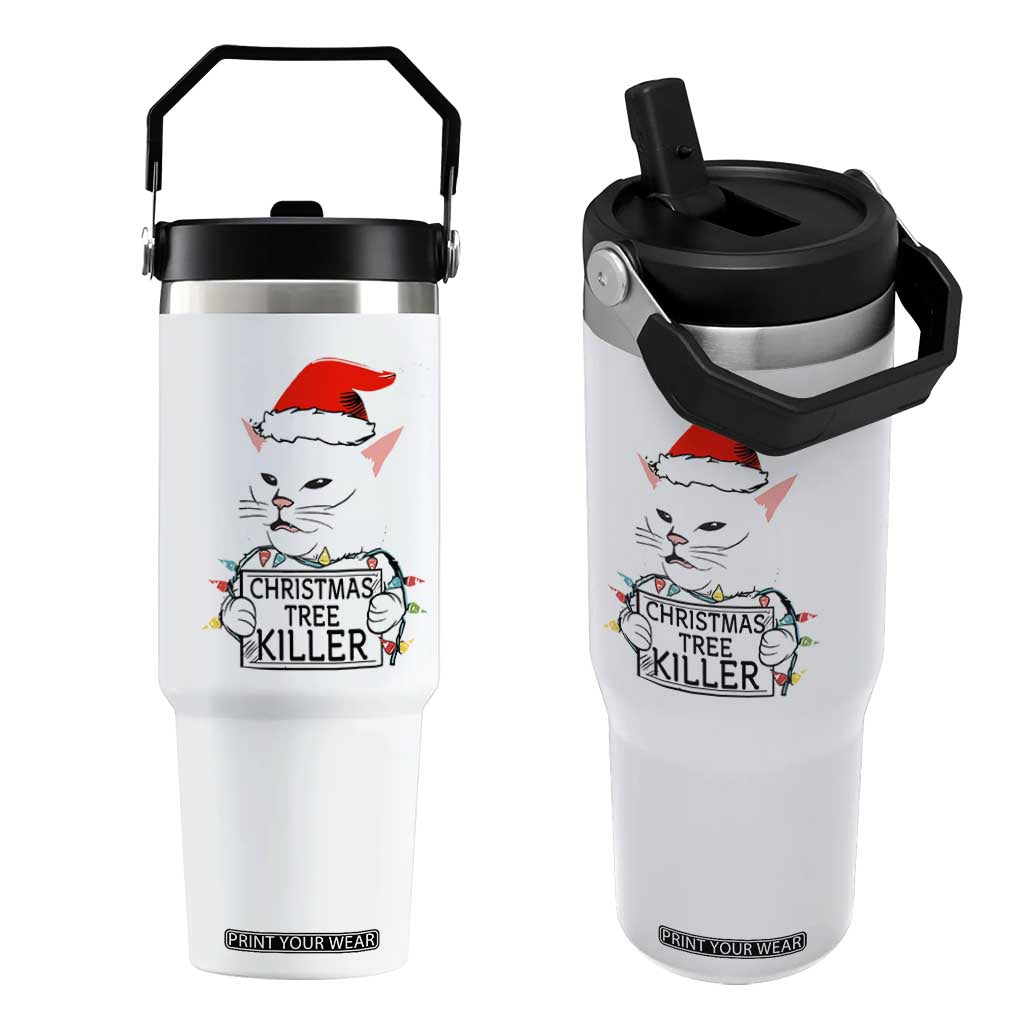 Funny Xmas Grumpy Cat Flip Straw Tumbler Christmas Tree Killer Santa Kitten TS12 One Size: 30 oz White Print Your Wear