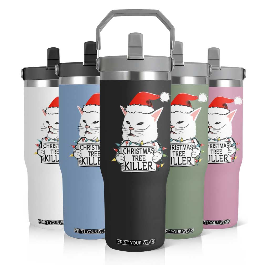 Funny Xmas Grumpy Cat Flip Straw Tumbler Christmas Tree Killer Santa Kitten TS12 Print Your Wear