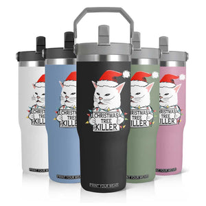 Funny Xmas Grumpy Cat Flip Straw Tumbler Christmas Tree Killer Santa Kitten TS12 Print Your Wear