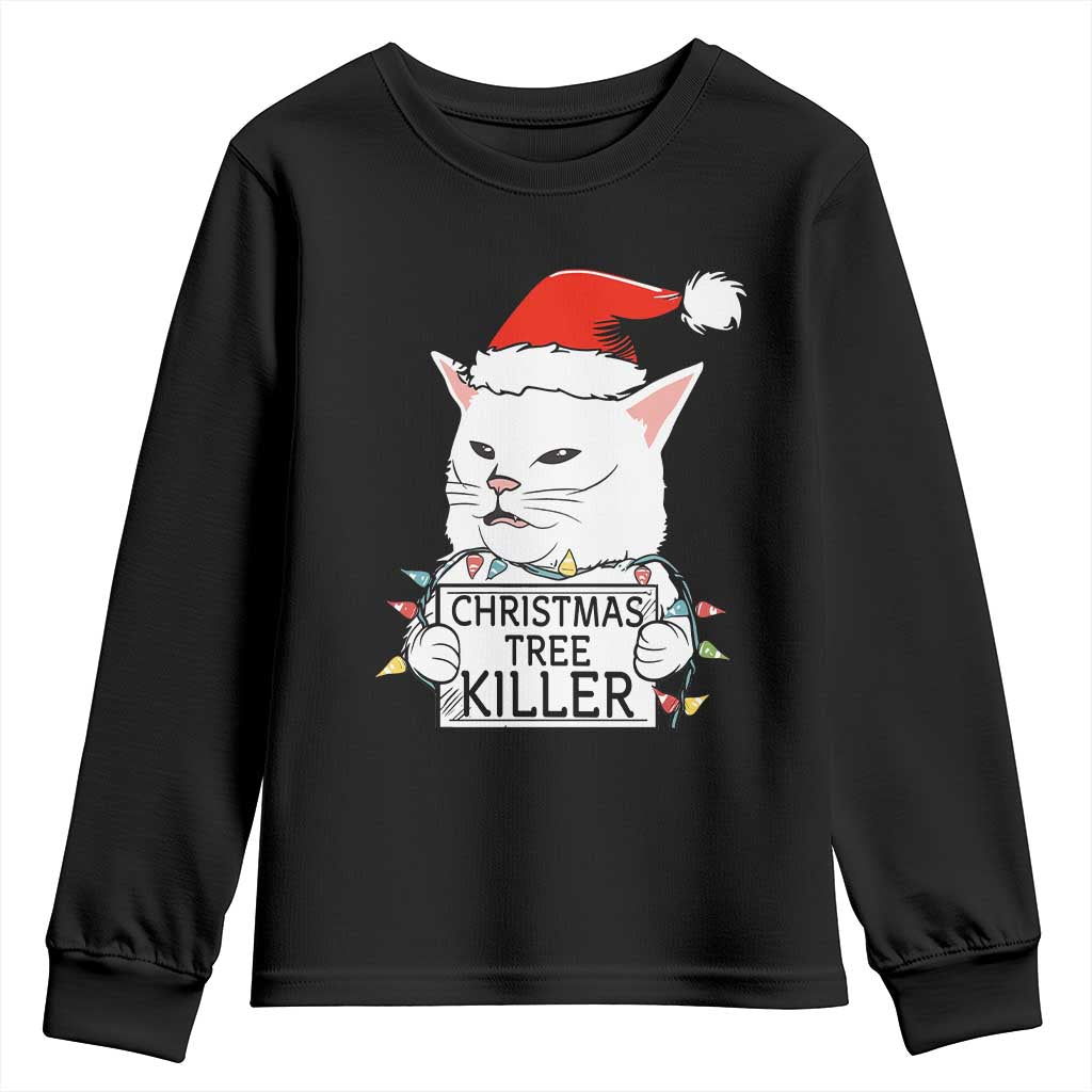 Funny Xmas Grumpy Cat Youth Sweatshirt Christmas Tree Killer Santa Kitten TS12 Black Print Your Wear