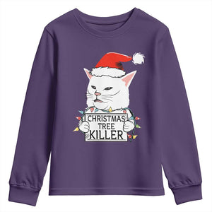 Funny Xmas Grumpy Cat Youth Sweatshirt Christmas Tree Killer Santa Kitten TS12 Purple Print Your Wear