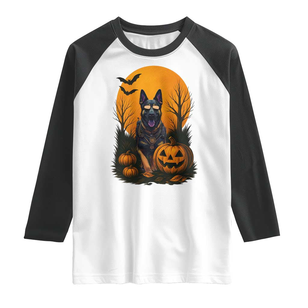 Cool German Shepherd Police Dog Celebrate Halloween Raglan Shirt TS12 White Black Print Your Wear