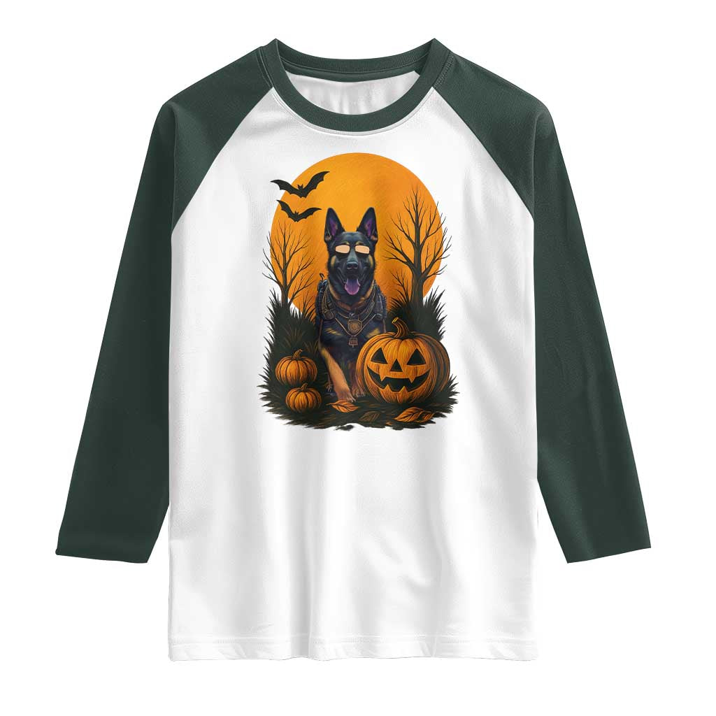 Cool German Shepherd Police Dog Celebrate Halloween Raglan Shirt TS12 White Dark Forest Green Print Your Wear