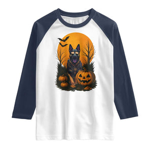 Cool German Shepherd Police Dog Celebrate Halloween Raglan Shirt TS12 White Navy Print Your Wear