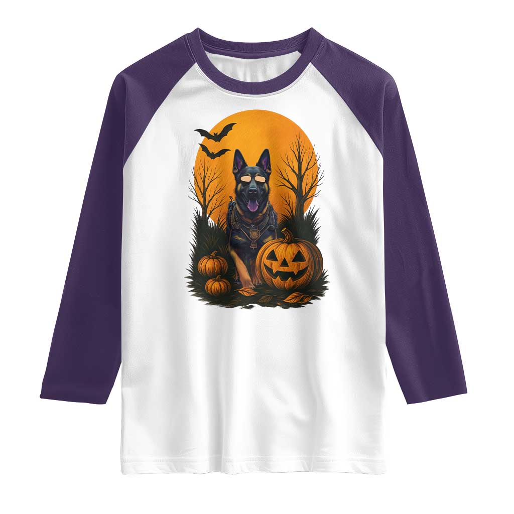 Cool German Shepherd Police Dog Celebrate Halloween Raglan Shirt TS12 White Purple Print Your Wear