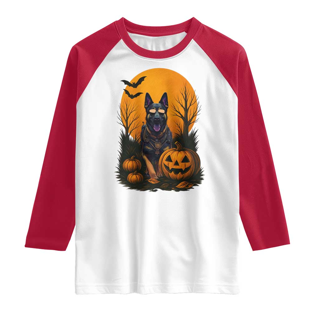 Cool German Shepherd Police Dog Celebrate Halloween Raglan Shirt TS12 White Red Print Your Wear
