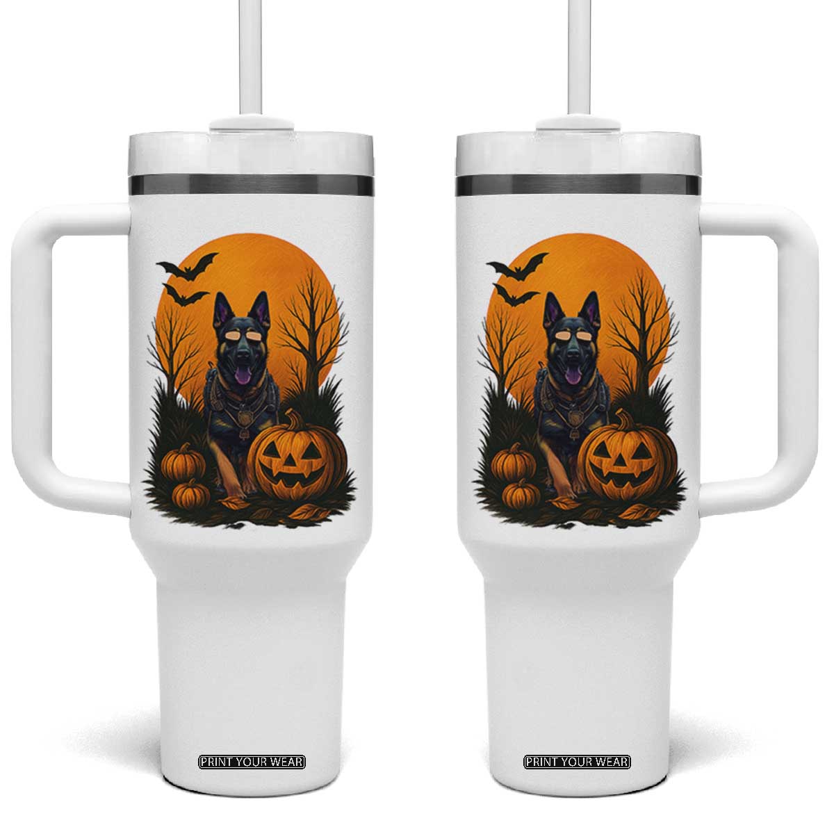 Cool German Shepherd Police Dog Celebrate Halloween Tumbler With Handle TS12 One Size: 40 oz White Print Your Wear
