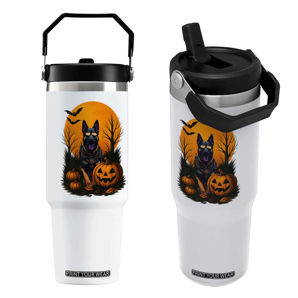 Cool German Shepherd Police Dog Celebrate Halloween Flip Straw Tumbler TS12 One Size: 30 oz White Print Your Wear