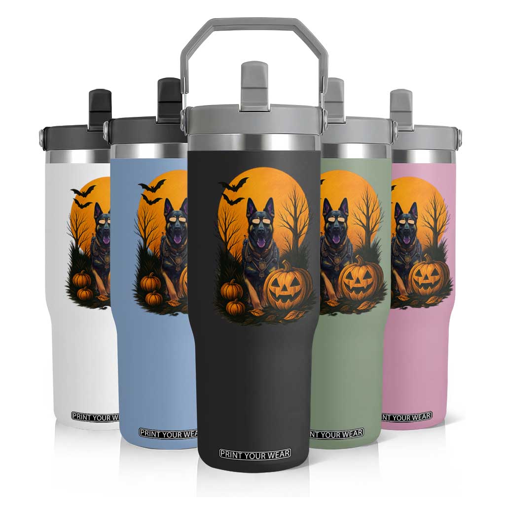 Cool German Shepherd Police Dog Celebrate Halloween Flip Straw Tumbler TS12 Print Your Wear