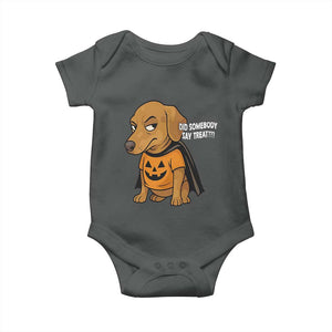 Halloween Dachshund Dog Baby Onesie Did Somebody Say Treat Meme TS12 Dark Heather Print Your Wear
