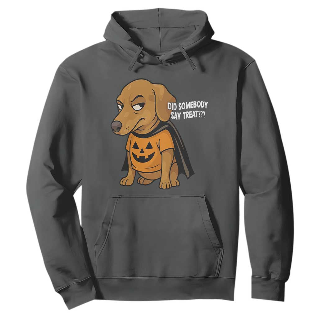Halloween Dachshund Dog Hoodie Did Somebody Say Treat Meme TS12 Dark Heather Print Your Wear
