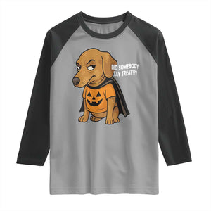 Halloween Dachshund Dog Raglan Shirt Did Somebody Say Treat Meme TS12 Sport Gray Black Print Your Wear
