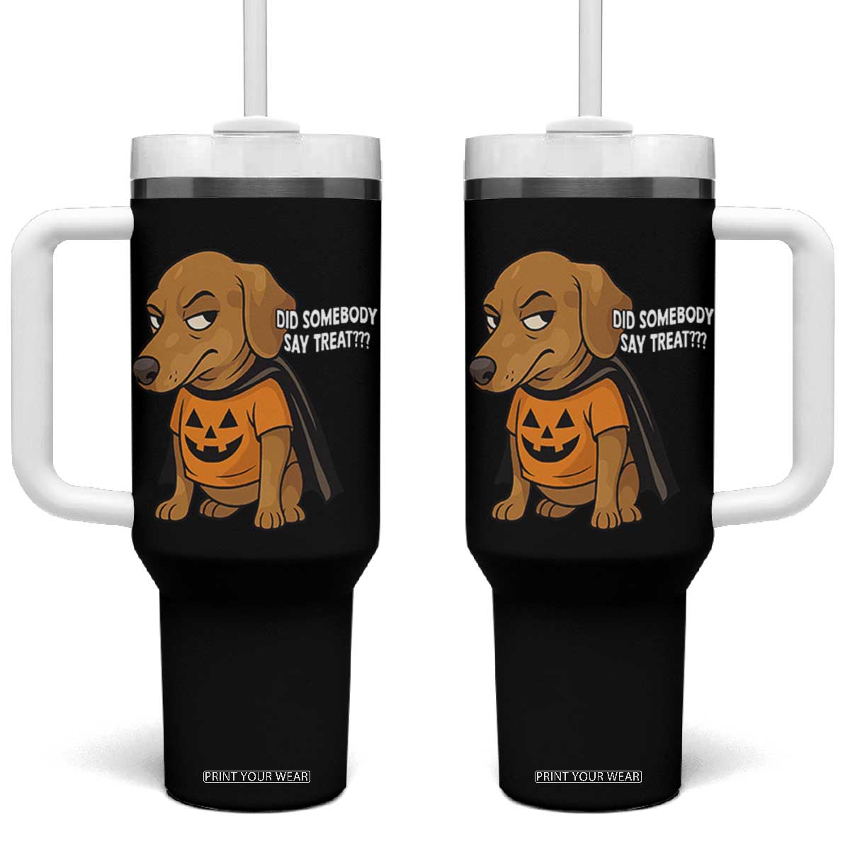 Halloween Dachshund Dog Tumbler With Handle Did Somebody Say Treat Meme TS12 One Size: 40 oz Black Print Your Wear
