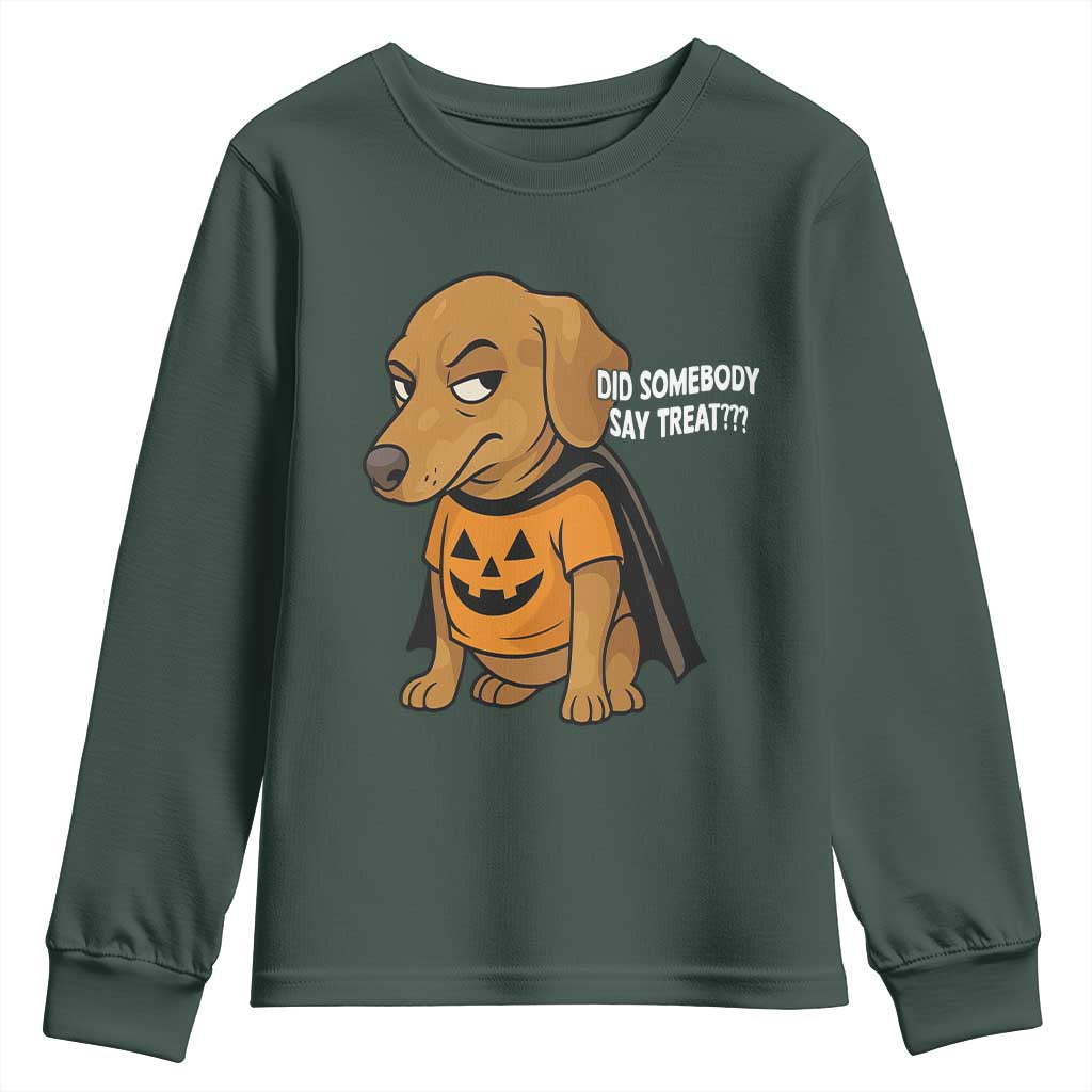 Halloween Dachshund Dog Youth Sweatshirt Did Somebody Say Treat Meme TS12 Dark Forest Green Print Your Wear